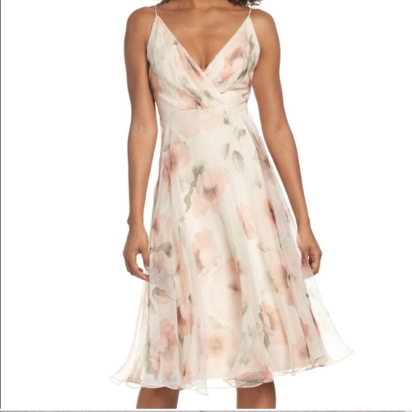 Jenny Yoo Sabrina Tea Length Floral Organza Chiffon A-Line Midi Dress Wedding 4 - Picture 4 of 16